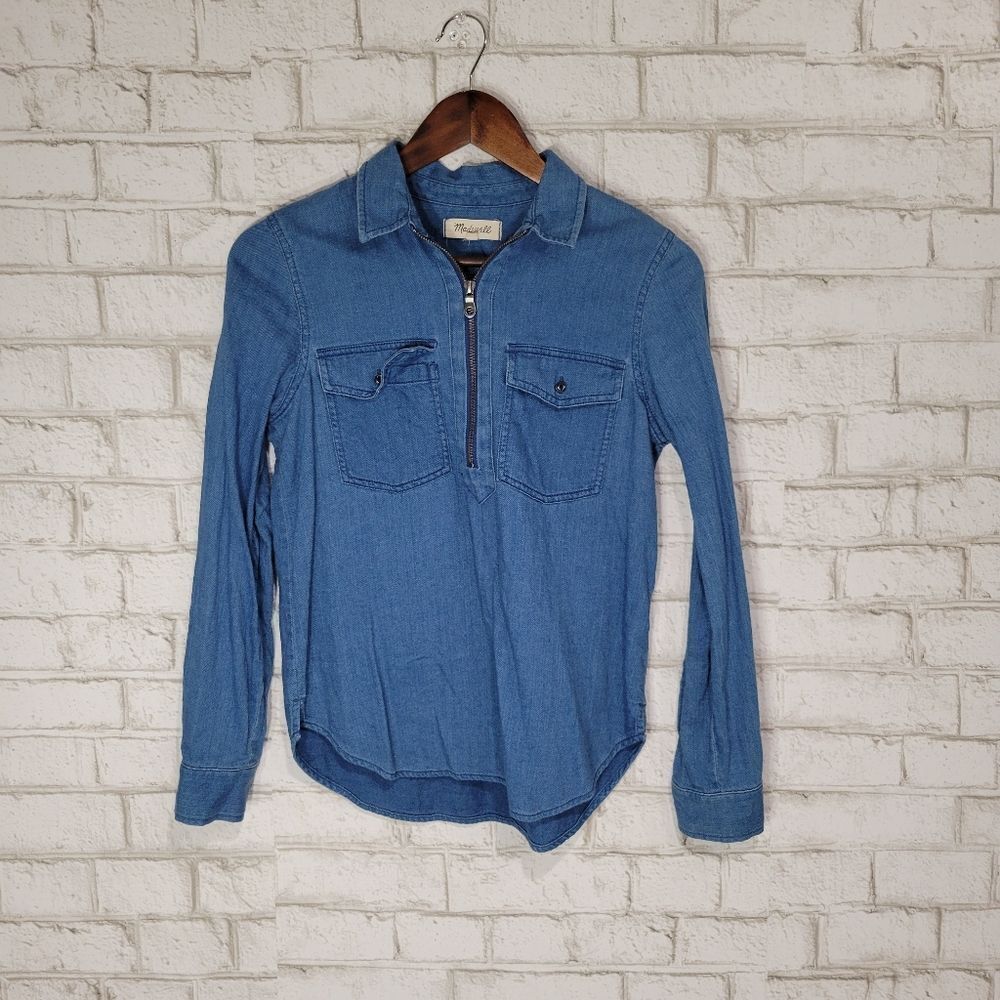 Madewell jean half zip blouse